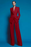 Red Notched Lapel 2 Piece Women Suits with Pockets