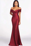 Dusty Sage Mermaid Off The Shoulder Satin Long Formal Dress
