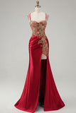 Black Mermaid Embroidered Beaded Lace Up Back Long Prom Dress with Slit
