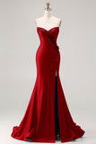 Royal Blue Strapless Sequin Corset Beaded Mermaid Long Prom Dress with 3D Flowers