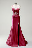 Dark Green Mermaid Spaghetti Straps Satin Prom Dress with Sheer Corset Bodice
