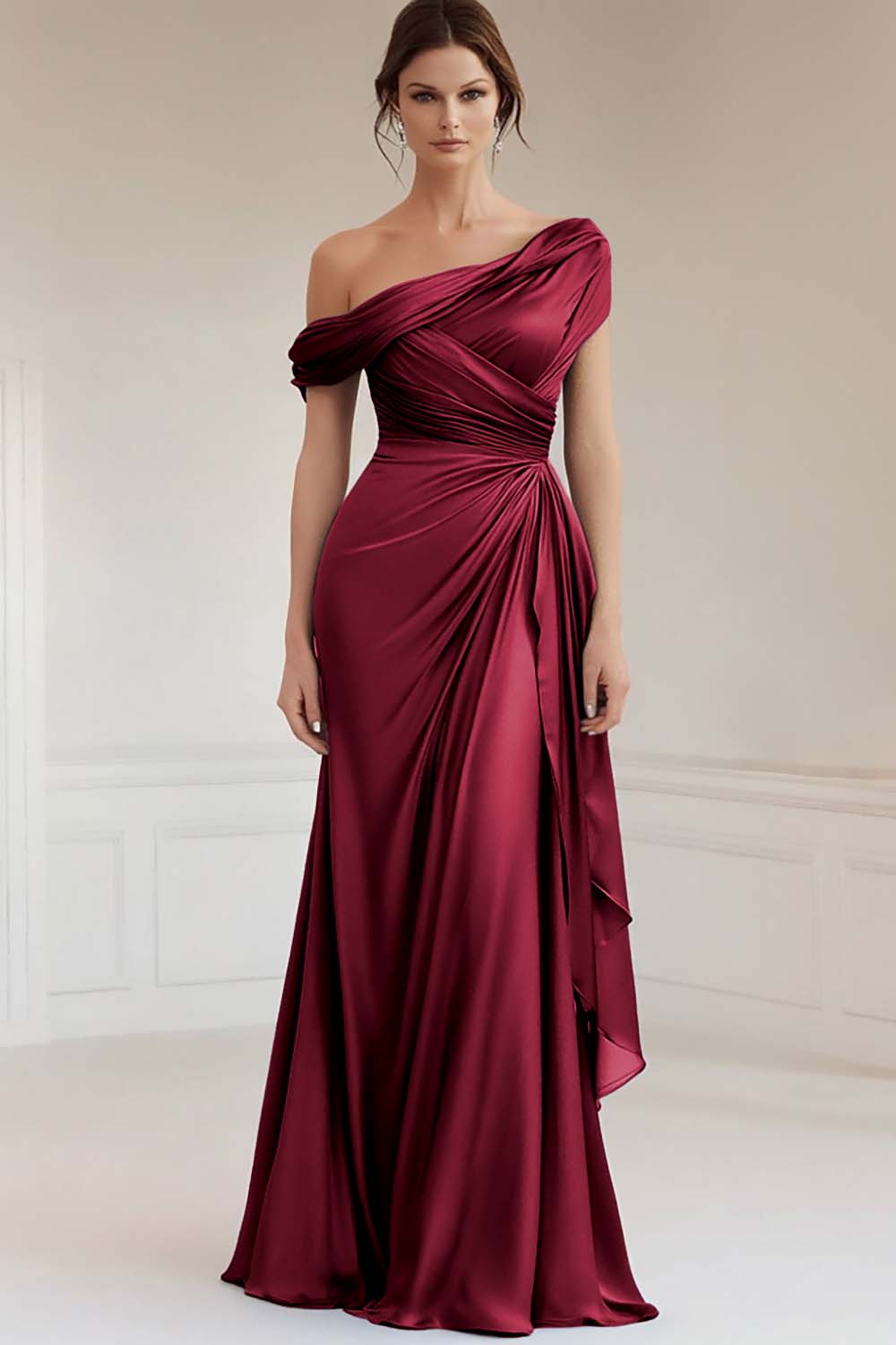 WEDTREND Women Dusty Sage Formal Dress One Shoulder Mermaid Ruched Satin Long Evening Dress WEDTREND Women Dusty Sage Formal Dress One Shoulder Mermaid Ruched Satin Long Evening Dress