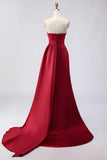 Royal Blue A Line Beaded Strapless Ruched Long Prom Dress with Slit