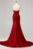 Royal Blue Strapless Sequin Corset Beaded Mermaid Long Prom Dress with 3D Flowers