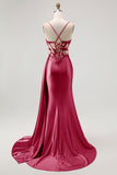 Champagne Mermaid Corset Streamer Beaded Ruched Long Prom Dress with Slit