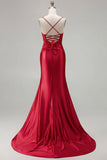 Mermaid Fuchsia Satin Cut Out Ruched Long Prom Dress with Slit