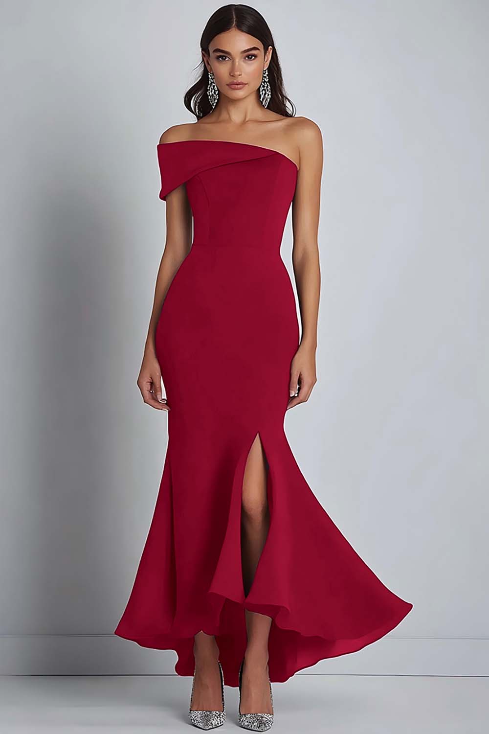 WEDTREND Women Black Formal Dress With Slit One Shoulder Mermaid Long Prom Dress WEDTREND Women Black Formal Dress With Slit One Shoulder Mermaid Long Prom Dress