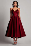 Black A Line Satin Spaghetti Straps Formal Dress