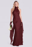 Halter Pink Mermaid Satin Backless Bridesmaid Dress