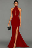 Black Halter Neck Mermaid Satin Formal Dress