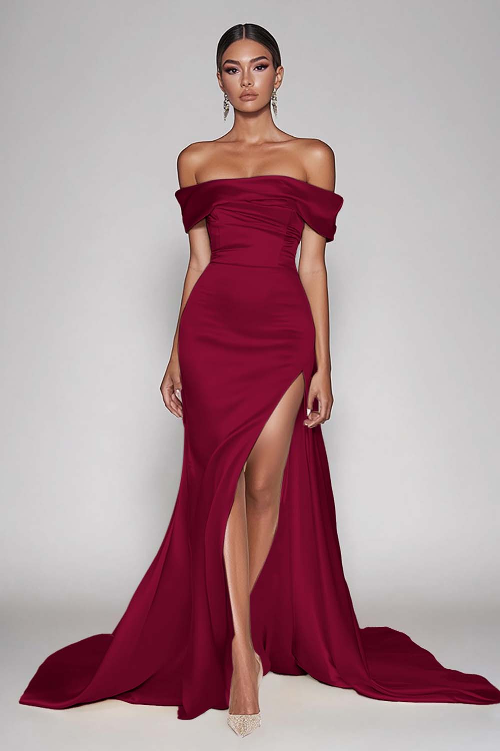 WEDTREND Women Off The Shoulder Formal Dress With Slit Mermaid Black Long Wedding Guest Dress WEDTREND Women Off The Shoulder Formal Dress With Slit Mermaid Black Long Wedding Guest Dress