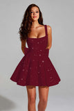 Cute A-Line Red Square Neck Bowed Homecoming Dress