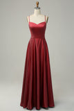 Dusty Sage A Line Spaghetti Straps Backless Satin Bridesmaid Dress