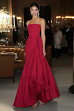 Pink Strapless Sheath Satin Formal Dress with Ruffles