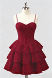 Daffodil A Line Floral Corset Tiered Ruffle Short Homecoming Dress