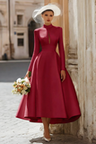Satin A-Line Ivory Cut Out Midi Courthouse Wedding Dress
