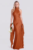 Halter Pink Mermaid Satin Backless Bridesmaid Dress