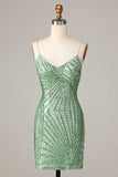 Stylish Green Sheath Sequins Short Homecoming Dress with Criss Cross Back