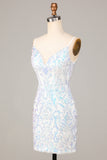 Sheath Spaghetti Straps White Sequins Short Homecoming Dress