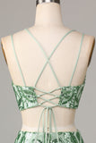 Ultimate Glow Green Two Piece Spaghetti Straps Sequins Short Homecoming Dress