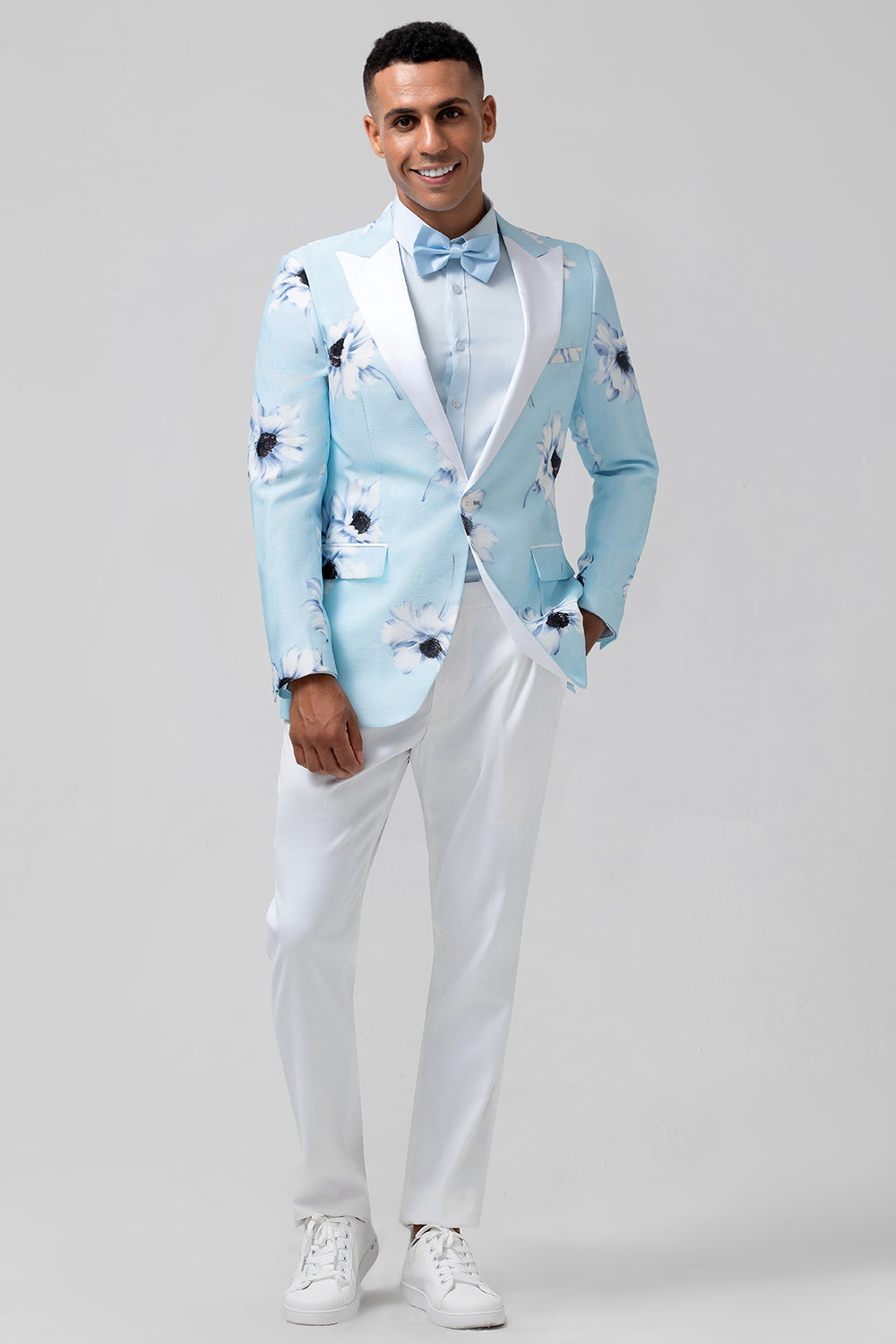 Wedtrend Men's Wedding Suits Light Blue Floral Peak Lapel One