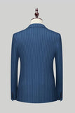 Men's Khaki Pinstriped Peak Lapel 2 Piece Silm Fit Double Breatsed Wedding Suits