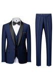 Men's Dark Green Shawl Lapel 3-Pieces Slim Fit Wedding Suits