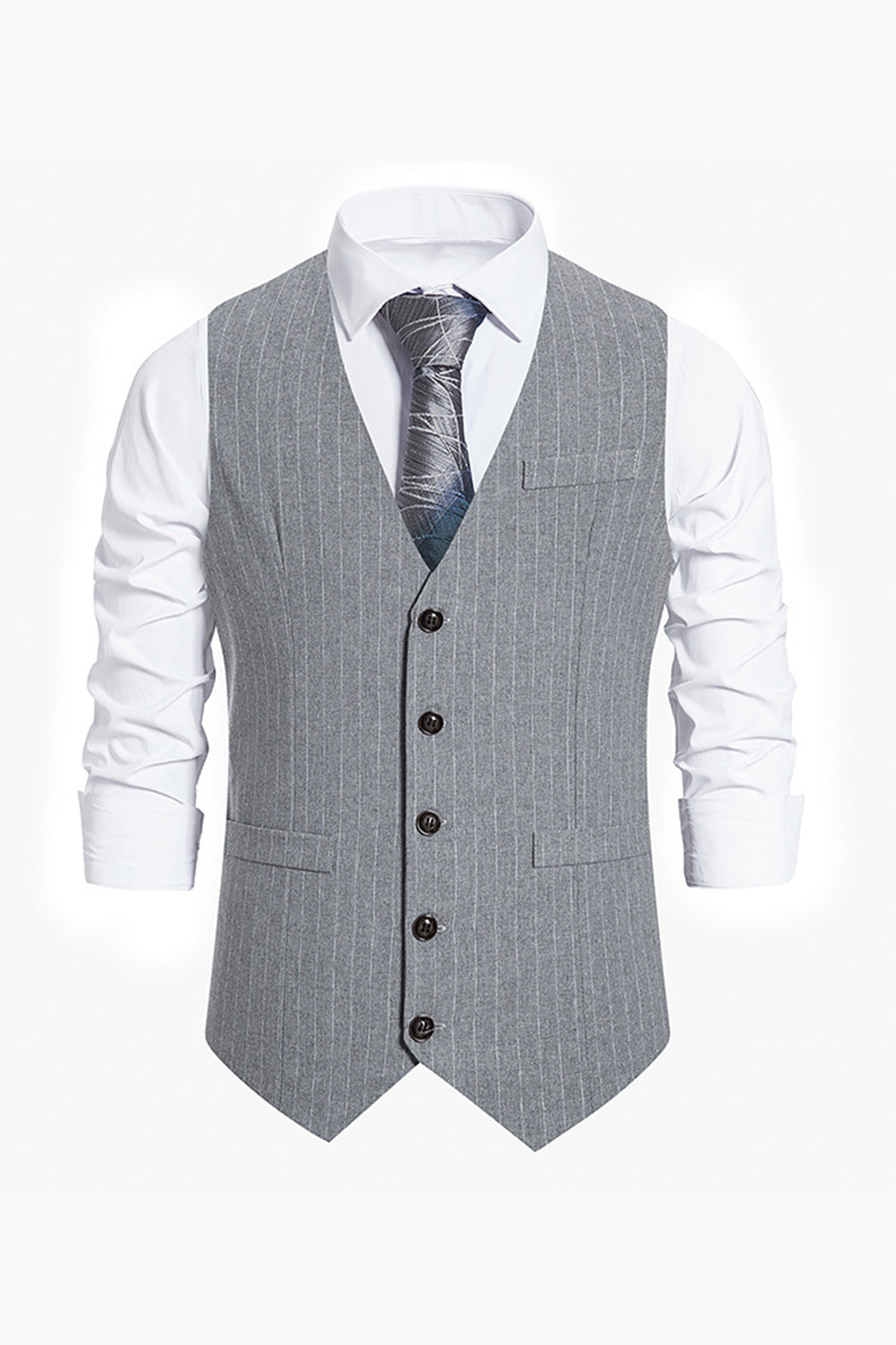 Wedtrend Men's Grey Suit Vest Single Breasted Slim Fit Striped Business Formal Vest WEDTREND Wedtrend Men's Grey Suit Vest Single Breasted Slim Fit Striped Business Formal Vest WEDTREND
