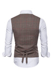 Men's Single Breasted V-Neck Coffee Plaid Vest