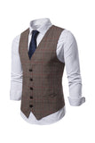 Men's Single Breasted V-Neck Coffee Plaid Vest