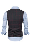 Men's Single Breasted V-Neck Coffee Plaid Vest