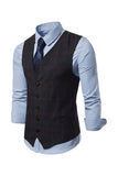 Men's Single Breasted V-Neck Coffee Plaid Vest