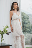 A-Line Spaghetti Straps Hollow Out White Graduation Dress With Lace