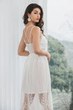 A-Line Spaghetti Straps Hollow Out White Graduation Dress With Lace