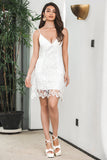 Classy Bodycon Spaghetti Straps Lace White Short Graduation Dress