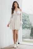 Cute A Line Off the Shoulder Lace Short Graduation Dress with Long Sleeves