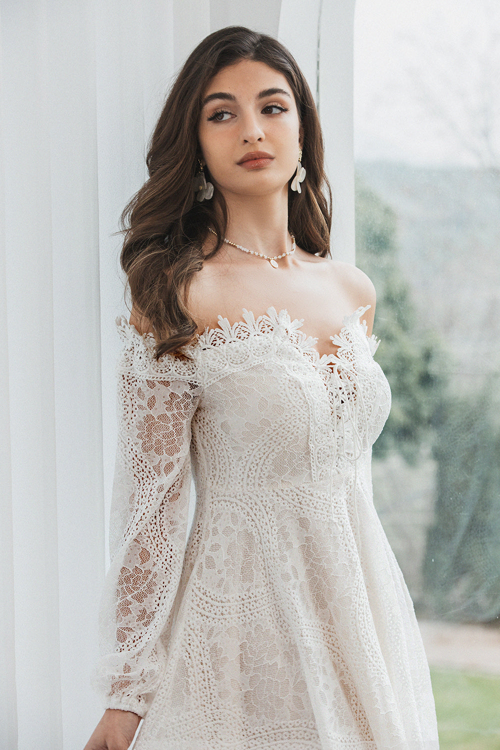 Wedtrend Women Cute Short Graduation Dress A Line Off the Shoulder Lace Holiday Dress with Long Sleeves WEDTREND Wedtrend Women Cute Short Graduation Dress A Line Off the Shoulder Lace Holiday Dress with Long Sleeves WEDTREND