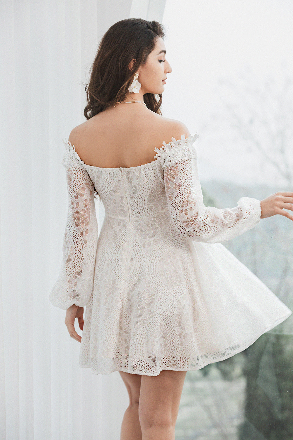 Wedtrend Women Cute Short Graduation Dress A Line Off the Shoulder Lace Holiday Dress with Long Sleeves WEDTREND Wedtrend Women Cute Short Graduation Dress A Line Off the Shoulder Lace Holiday Dress with Long Sleeves WEDTREND