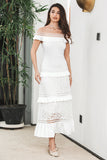 Classy Sheath Tiered Long Boho White Graduation Dress with Lace