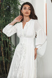 white long sleeve graduation dress Wedtrend Women Elegant with Lace A Line Sleeves Boho Maxi Dress, White / XL The fabric is comfortable for skin off the Shoulder White Knee