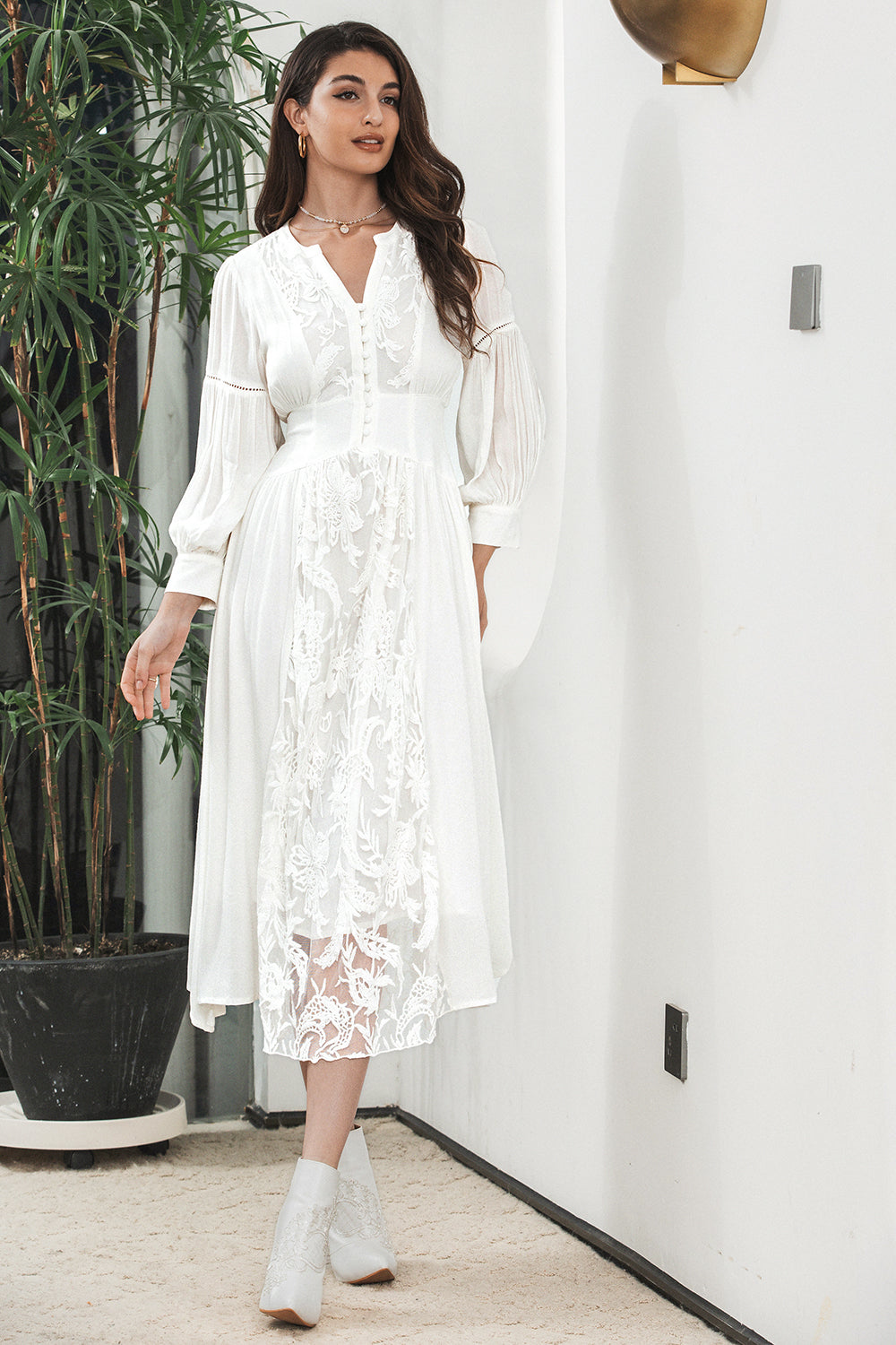 Wedtrend Women Elegant White Graduation Dress with Lace A Line Long Sleeves Boho Maxi Dress, White / XL Wedtrend Women Elegant White Graduation Dress with Lace A Line Long Sleeves Boho Maxi Dress, White / XL