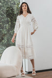 A Line Tea-Length Lace Little White Dress with Long Sleeves