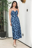 Blue Black A Line Spaghetti Straps Floral Maxi Boho Party Dress