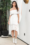 Elegant A Line Off The Shoulder High Low Hollow Boho White Graduation Dress