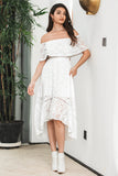 Elegant A Line Off The Shoulder High Low Hollow Boho White Graduation Dress