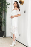 Elegant A Line Off The Shoulder High Low Hollow Boho White Graduation Dress