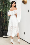 Elegant A Line Off The Shoulder High Low Hollow Boho White Graduation Dress