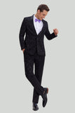 Black 2 Piece Jacquard Shawl Lapel One Button Fit Men's Wedding Suit Set