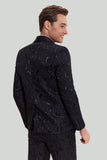 Black 2 Piece Jacquard Shawl Lapel One Button Fit Men's Wedding Suit Set