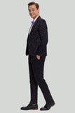 Black 2 Piece Jacquard Shawl Lapel One Button Fit Men's Wedding Suit Set